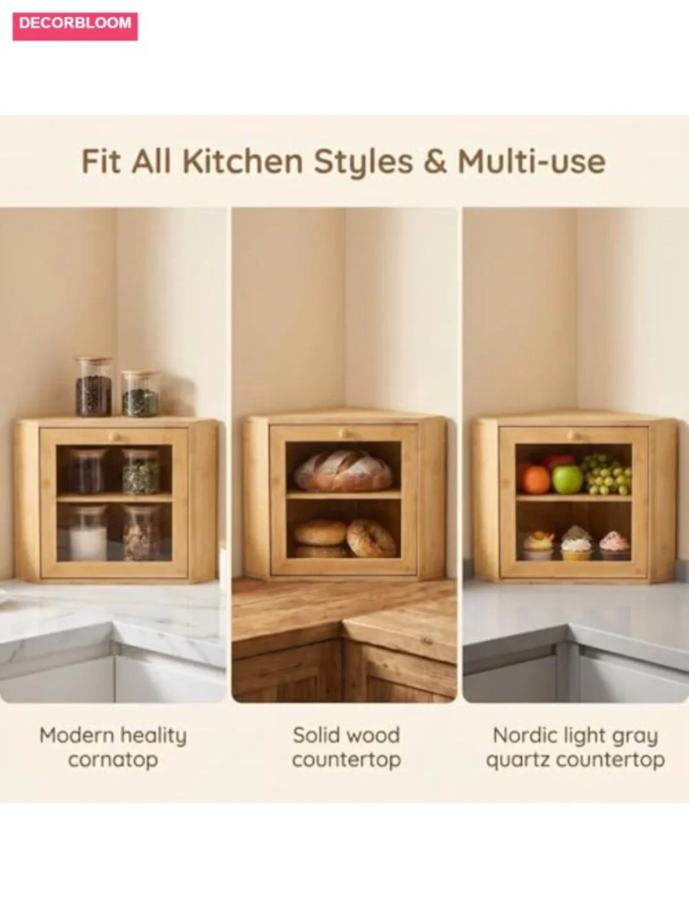 Bamboo Corner Bread Box, 2-Tier Kitchen Countertop Storage, Farmhouse Bread